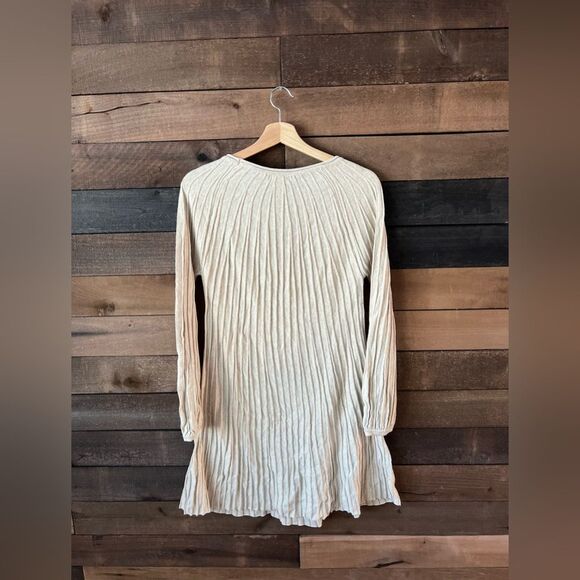 Max Studio Ribbed Knit Long Sleeve Sweater Dress – Modern A-Line in Cream - Picture 8 of 8